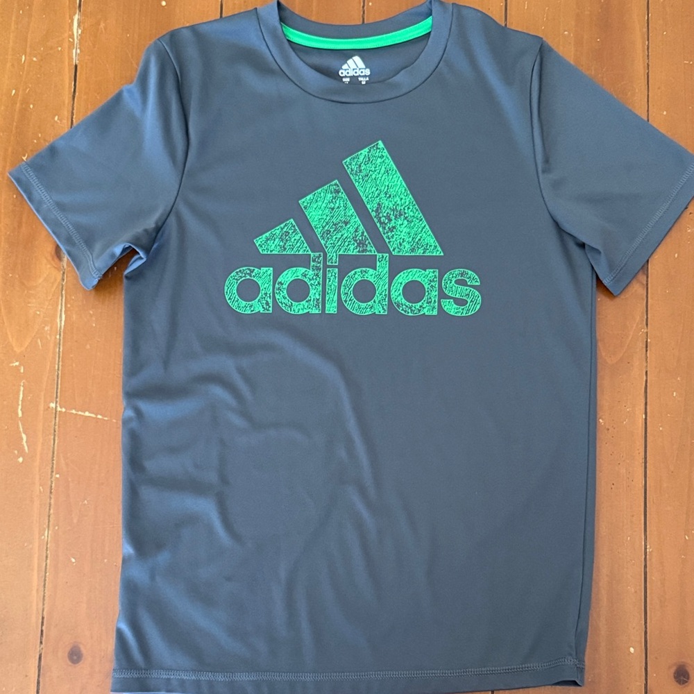 Adidas Kids Charcoal and Green Active T-Shirt